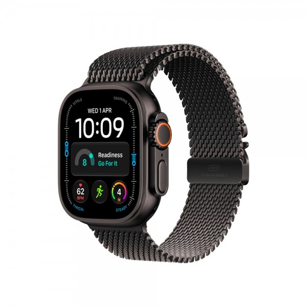 New Apple Watch Ultra 4 GPS + Cellular 49mm Black Titanium Case w. Black Titanium Milanese Loop - Medium (MJAV4)