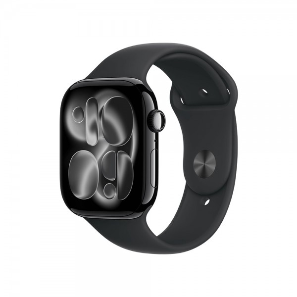 New Apple Watch Series 11 GPS + Cellular 42mm Jet Black Aluminum Case with Black Sport Band S/M MF834