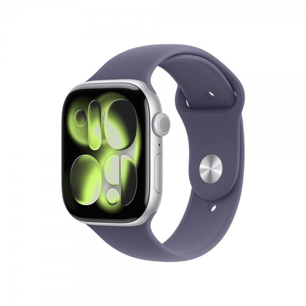New Apple Watch Series 11 GPS + Cellular 42mm Silver Aluminum Case with Purple Fog Sport Band S/M MF8H4