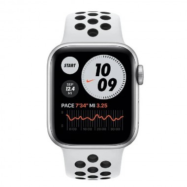 New Apple Watch Nike Series 6 44mm Silver Aluminium Case with Pure Platinum Black Nike Sport Band (MG293)