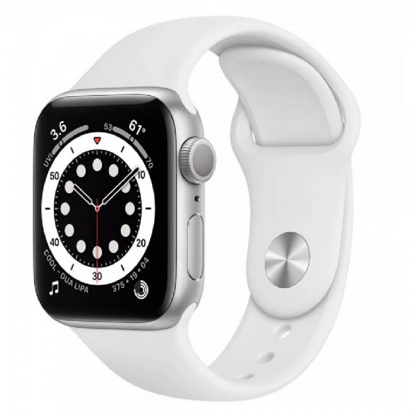 New Apple Watch Series 6 GPS 44mm Silver Aluminum Case with White Sport Band (M00D3)
