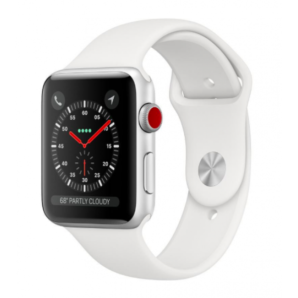 New Apple Watch Series 3 GPS + Cellular 38mm Silver Aluminum Case with White Sport Band (MTGG2)