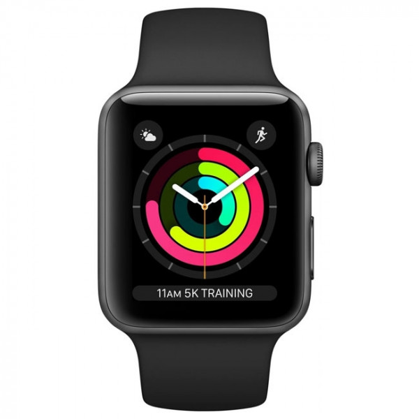 New Apple Watch Series 3 GPS 42mm Space Gray Aluminum Case with Black Sport Band (MTF32)