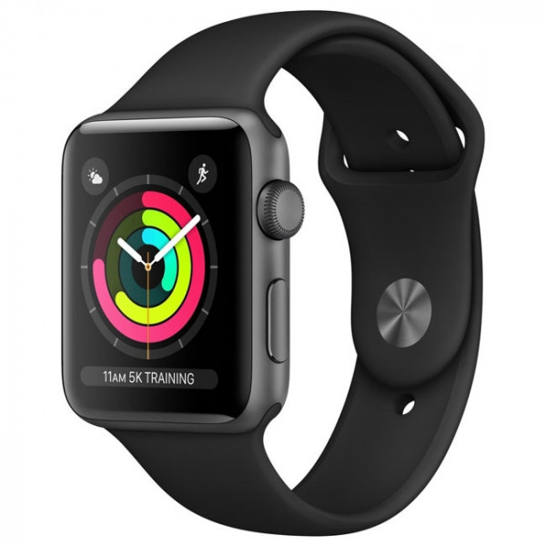 New Apple Watch Series 3 GPS 38mm Space Gray Aluminum Case with Black Sport Band (MTF02)