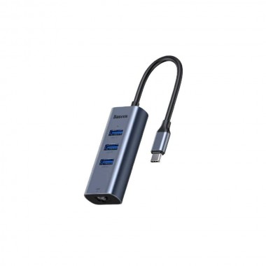 Перехідник Baseus Enjoy series Type-C to USB3.0*3+RJ45 port HUB Adapter  Gray