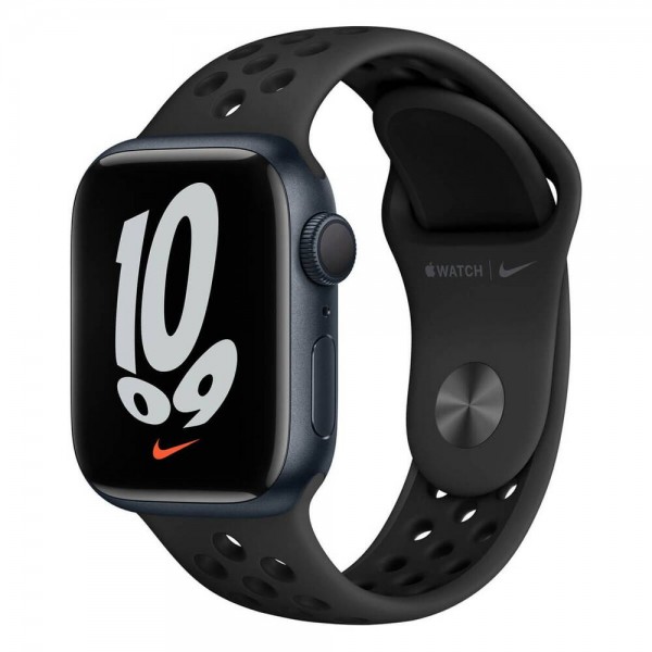 New Apple Watch Nike Series 7 GPS 45mm Midnight Aluminum Case w. Anthracite/Black Nike Sport Band (MKNC3)