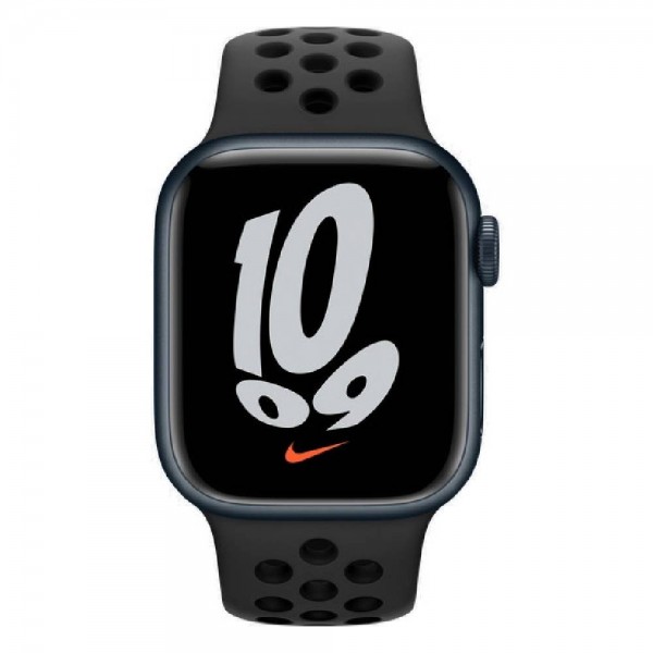 New Apple Watch Nike Series 7 GPS 45mm Midnight Aluminum Case w. Anthracite/Black Nike Sport Band (MKNC3)