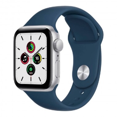 New Apple Watch Series SE GPS 40mm Silver Aluminum Case Abyss Blue Sport Band (MKNY3)