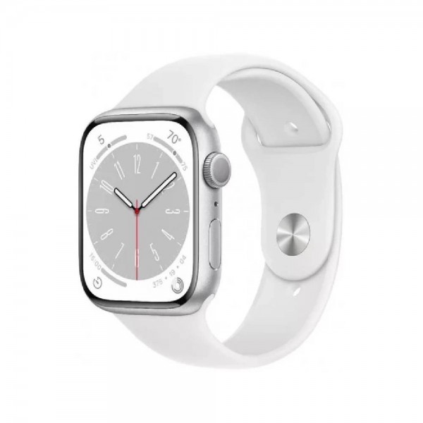 New Apple Watch Series 8 GPS 45mm Silver Aluminum Case with White Sport Band (MP6N3)