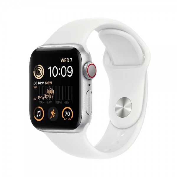New Apple Watch SE 2 GPS 44mm Silver Aluminum Case with White Sport Band (MNK23)