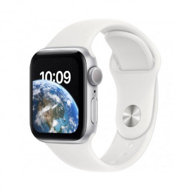 New Apple Watch SE 2 GPS + Cellular 44mm Silver Aluminum Case with White Sport Band (MNQ23)