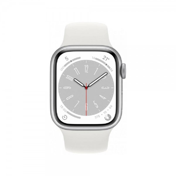 New Apple Watch Series 8 45mm GPS + Cellular Silver Aluminum Case with White Sport Band (MP4J3)