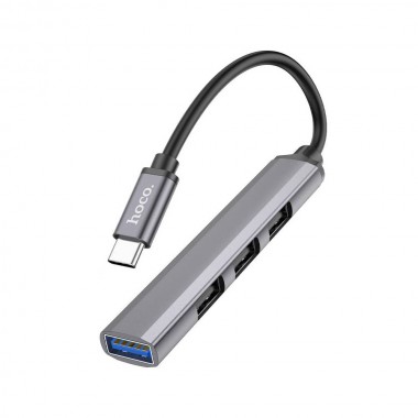 Перехідник Type-C (PD) HUB HOCO HB26 4 in 1 adapter (Type-C to USB3.0+USB2.0*3) Metal Grey