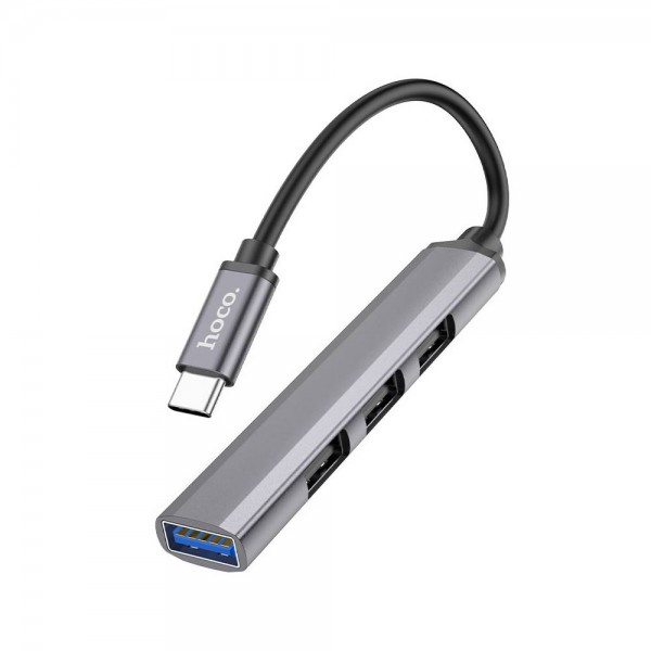 Перехідник Type-C (PD) HUB HOCO HB26 4 in 1 adapter (Type-C to USB3.0+USB2.0*3) Metal Grey