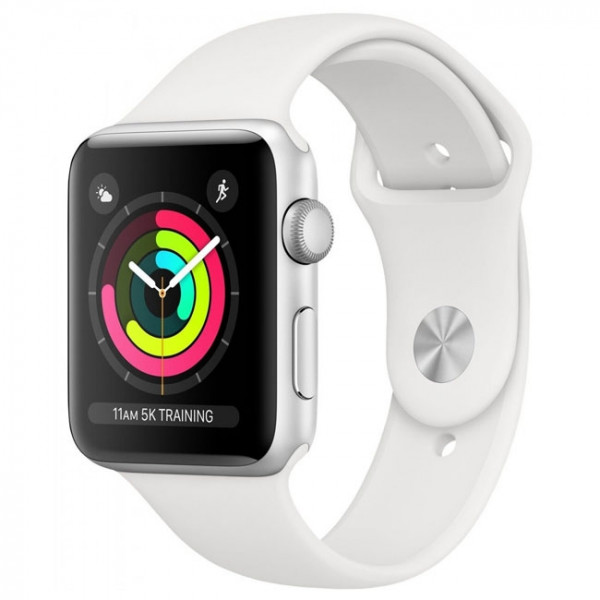 New Apple Watch Series 3 GPS 42mm Silver Aluminum Case with White Sport Band (MTF22)